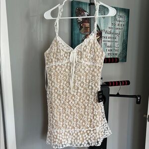 Lulu's Cream and White Floral Lace Mini Dress